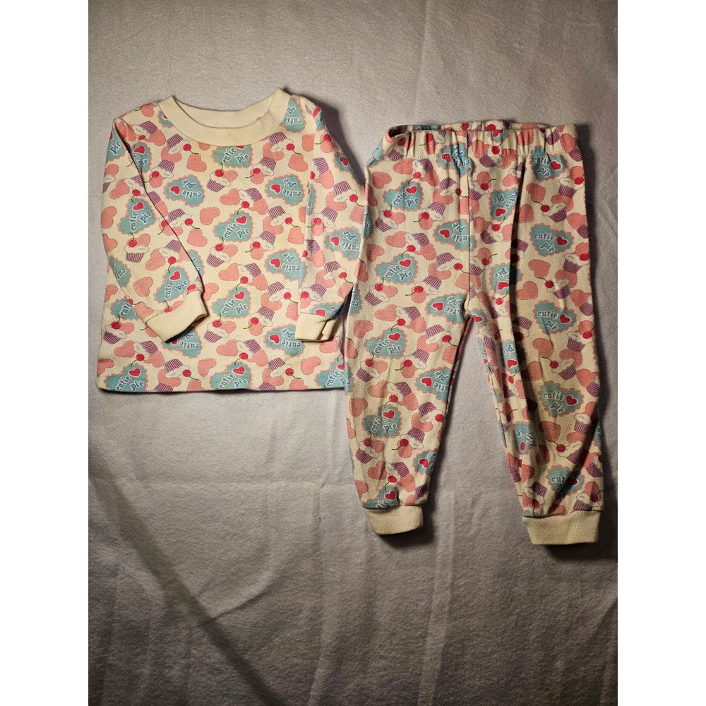 Little Lindsey Vintage Y2K Cutie Pie Cupcake Heart Pajama Set 12M Pink Cream